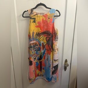 Basquiat Abstract Print Sleeveless A Line Trapeze Dress